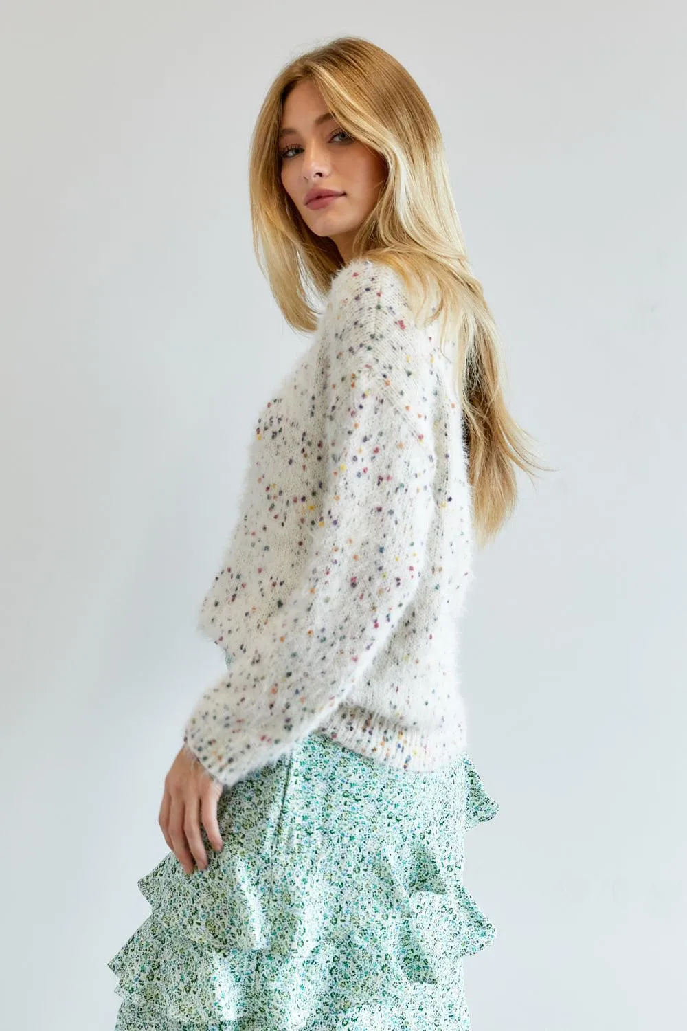 Cute Fuzzy Thick Knit Polak Dot Sweater