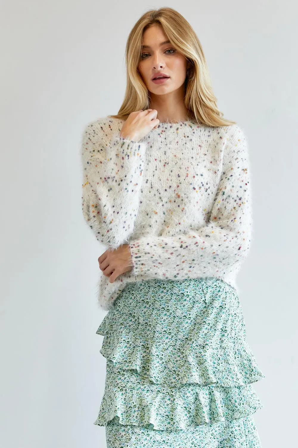 Cute Fuzzy Thick Knit Polak Dot Sweater