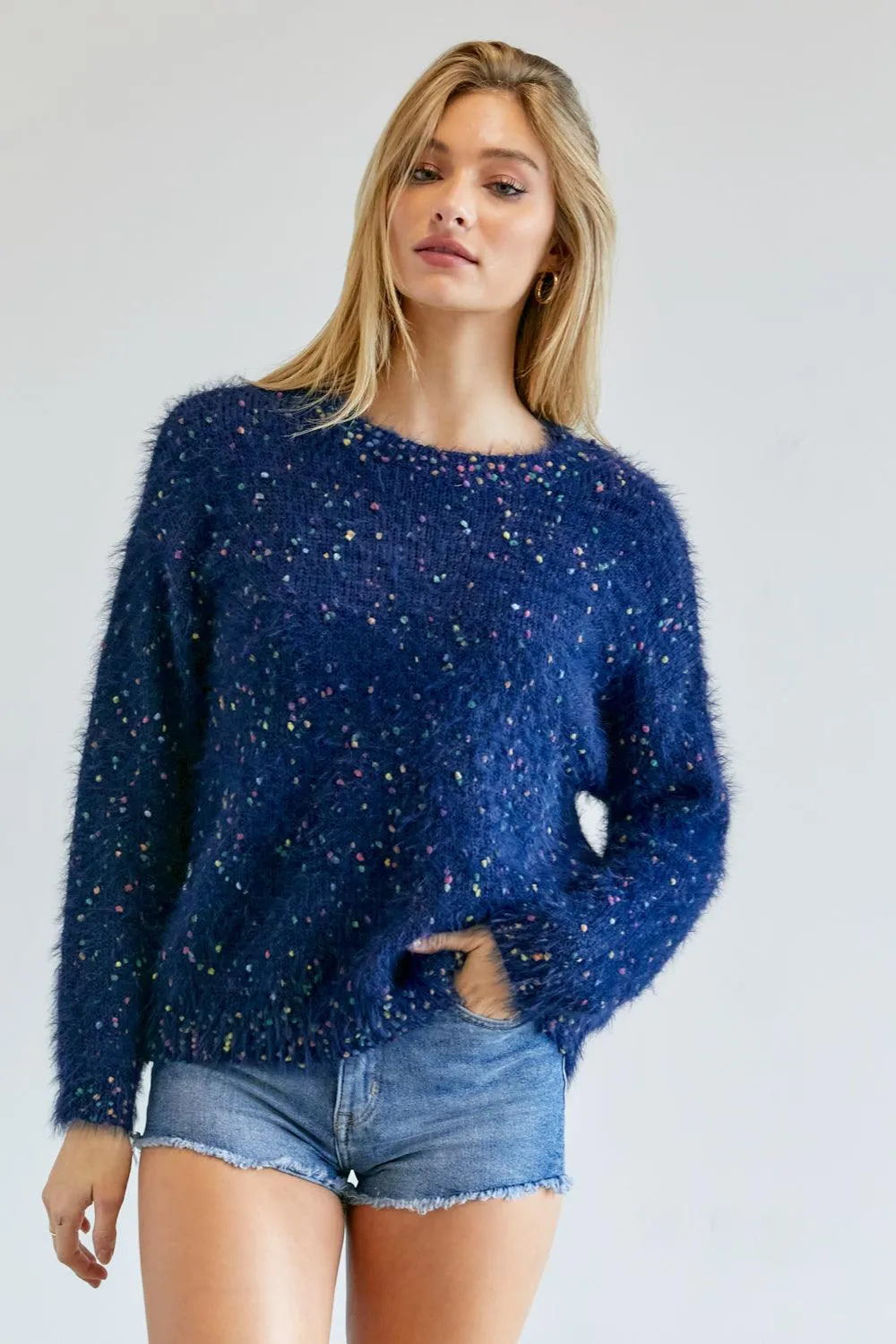 Cute Fuzzy Thick Knit Polak Dot Sweater