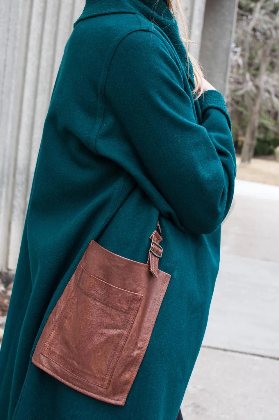 Dark Green Wool Coat w/wraparound Collar