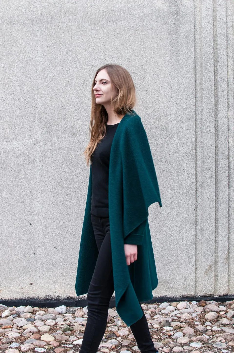 Dark Green Wool Coat w/wraparound Collar