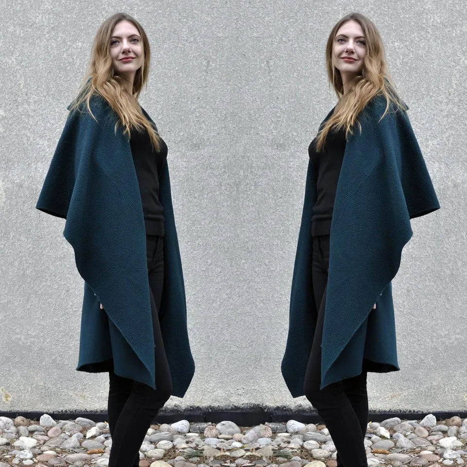 Dark Green Wool Coat w/wraparound Collar