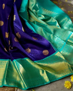 Delectable Blue Soft Banarasi Silk Saree With Ethnic Blouse Piece