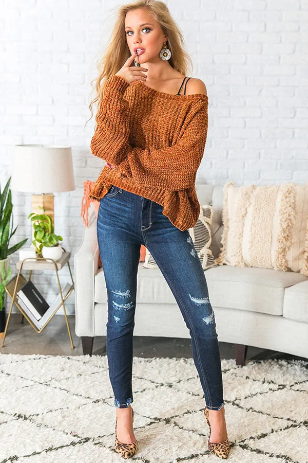 Denver Date Night Cropped Chenille Sweater in Cinnamon