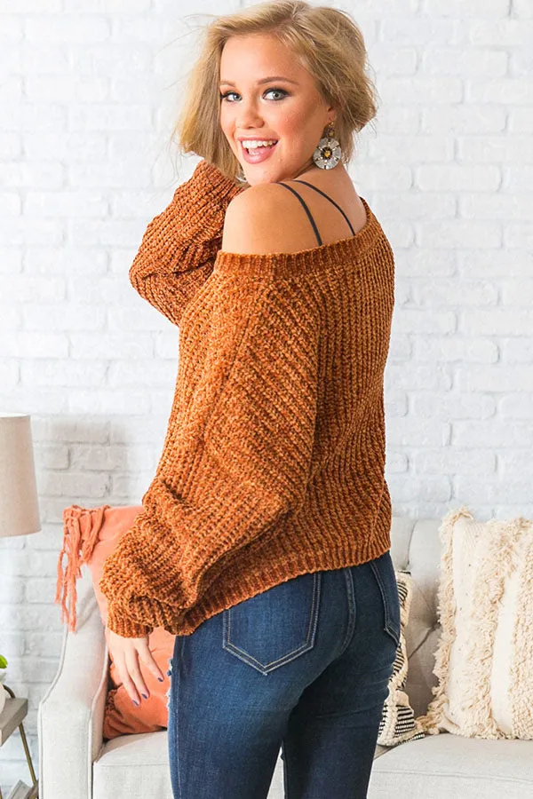 Denver Date Night Cropped Chenille Sweater in Cinnamon