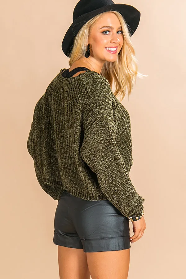 Denver Date Night Cropped Chenille Sweater in Olive