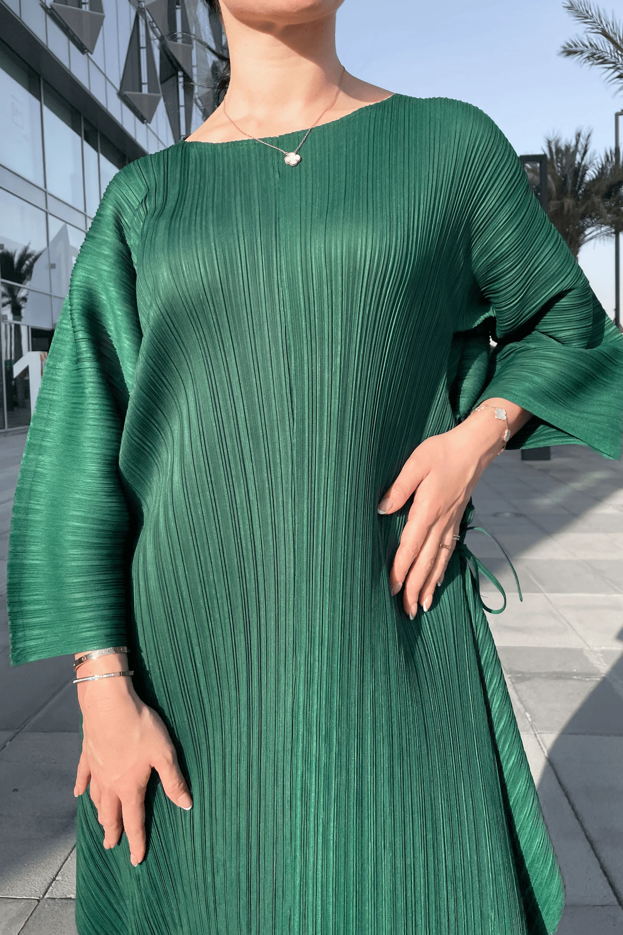 Divya Pleated Dress with Layered Sleeves