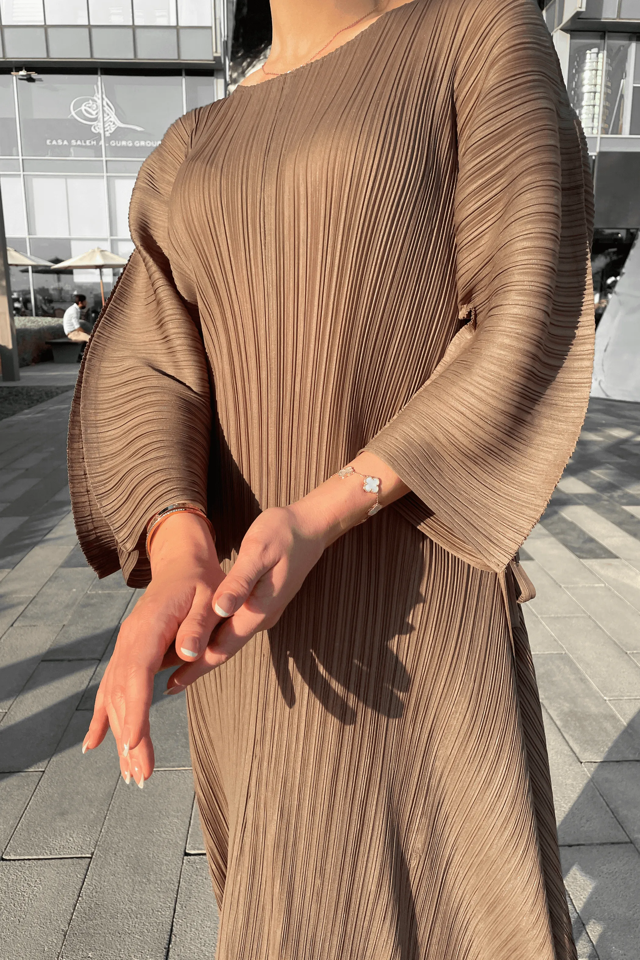 Divya Pleated Dress with Layered Sleeves