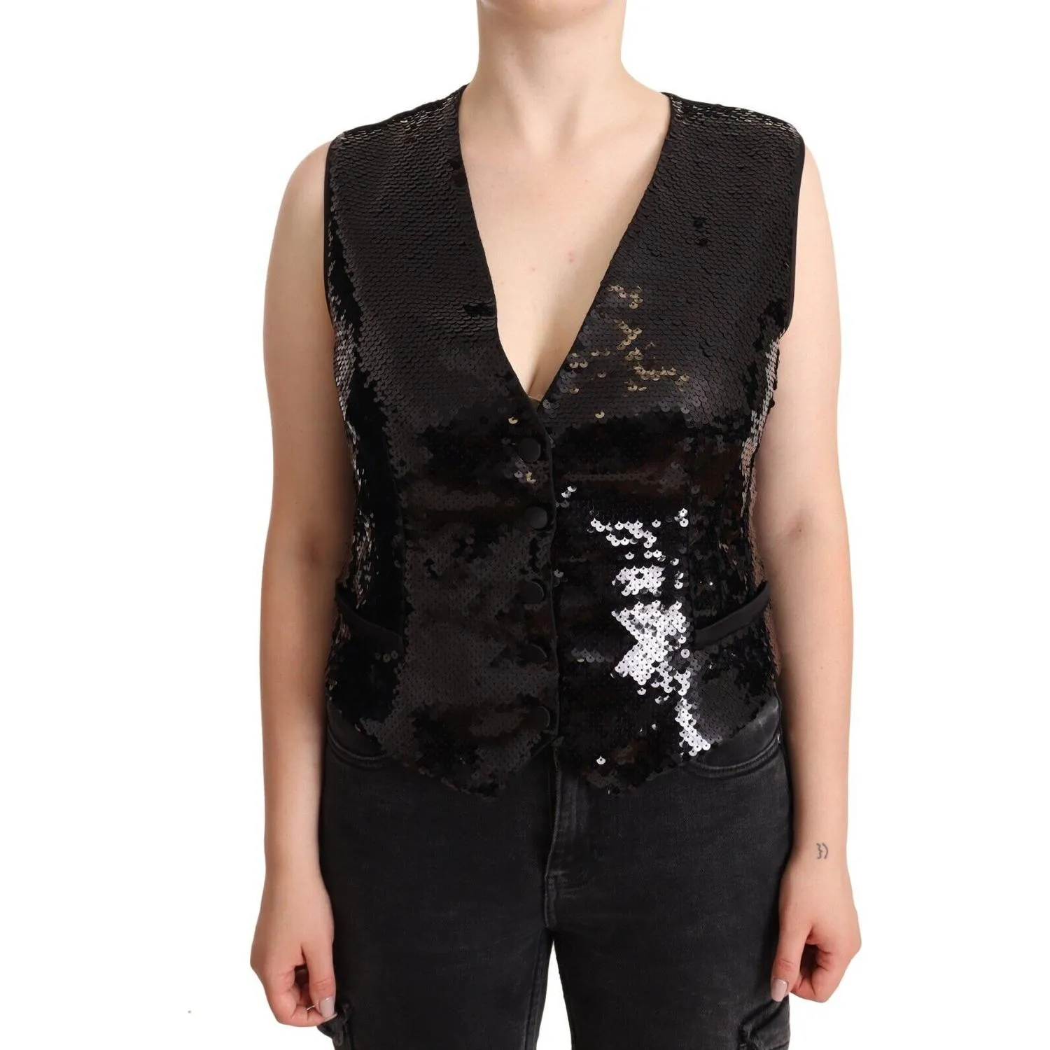 Dolce & Gabbana Elegant Black Sequined Sleeveless Vest Top