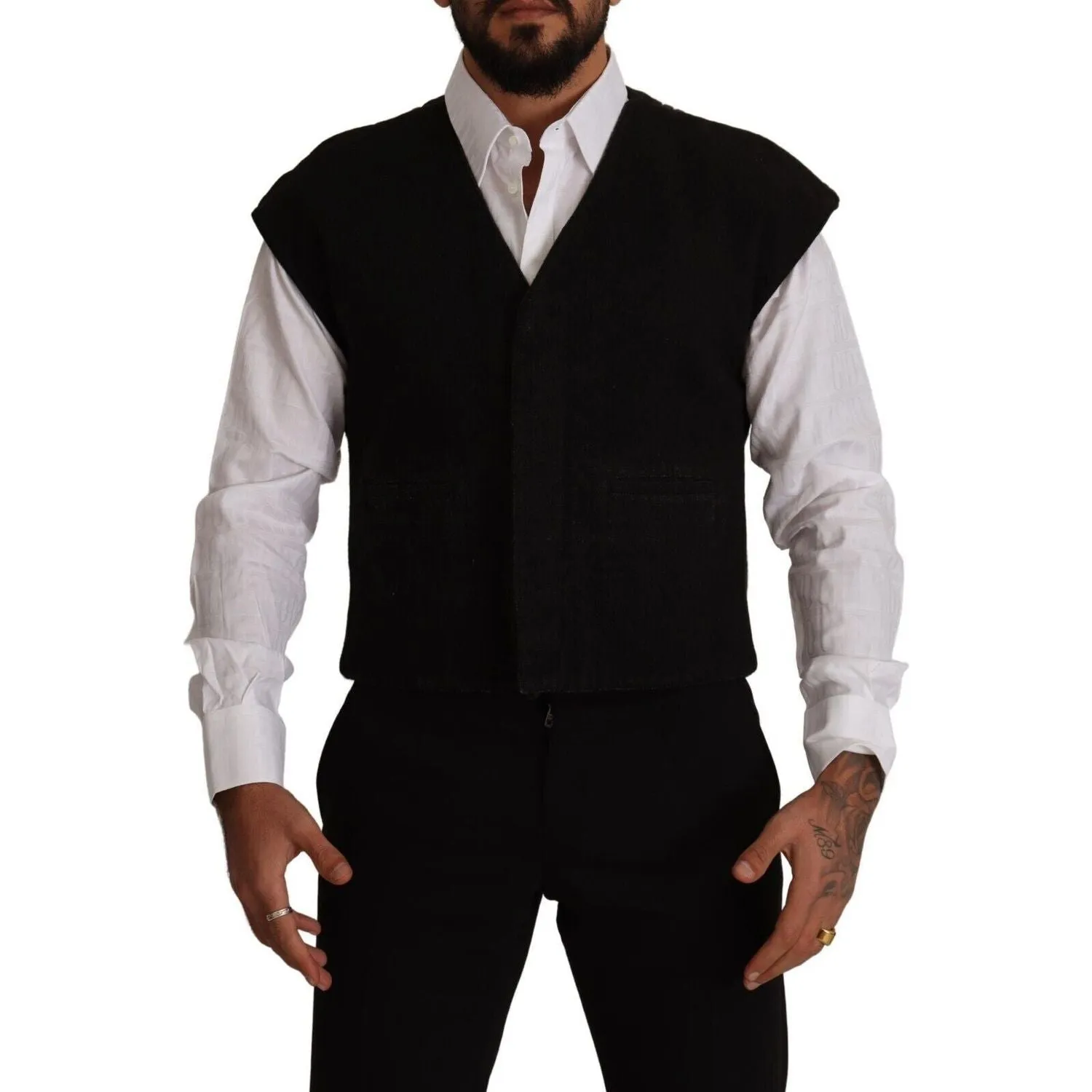 Dolce & Gabbana Elegant Black Wool Cotton Dress Vest