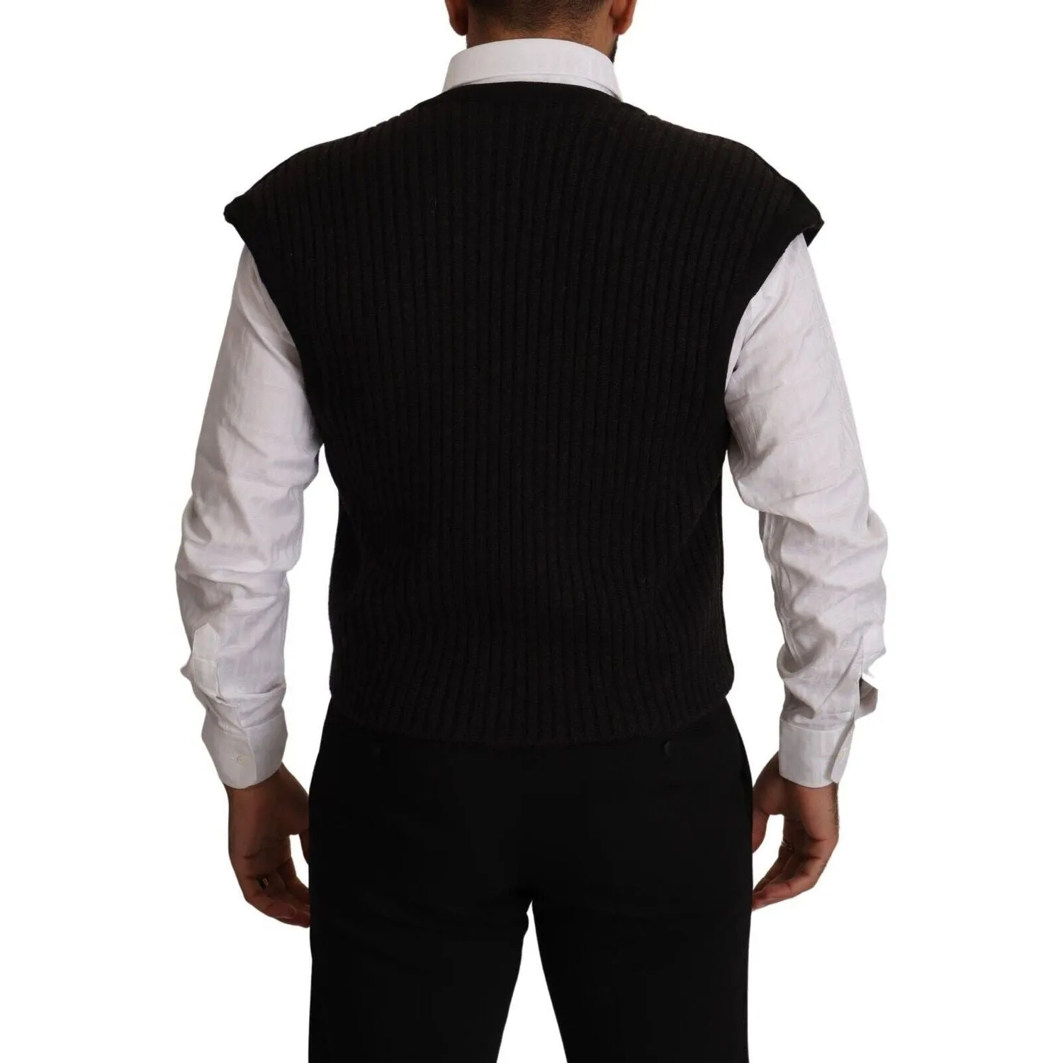 Dolce & Gabbana Elegant Black Wool Cotton Dress Vest