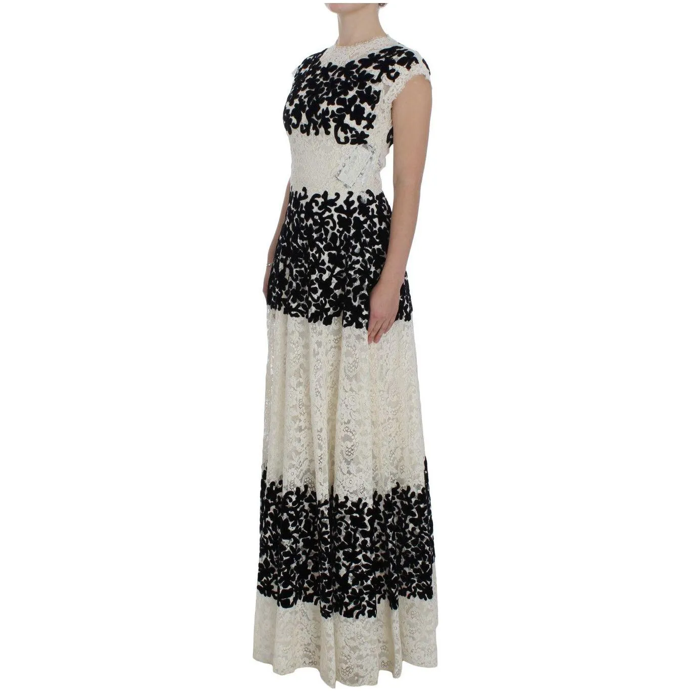 Dolce & Gabbana Elegant Floral Lace Cap Sleeve Maxi Dress