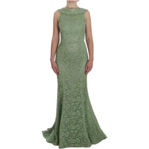 Dolce & Gabbana Elegant Green Floral Lace Maxi Dress