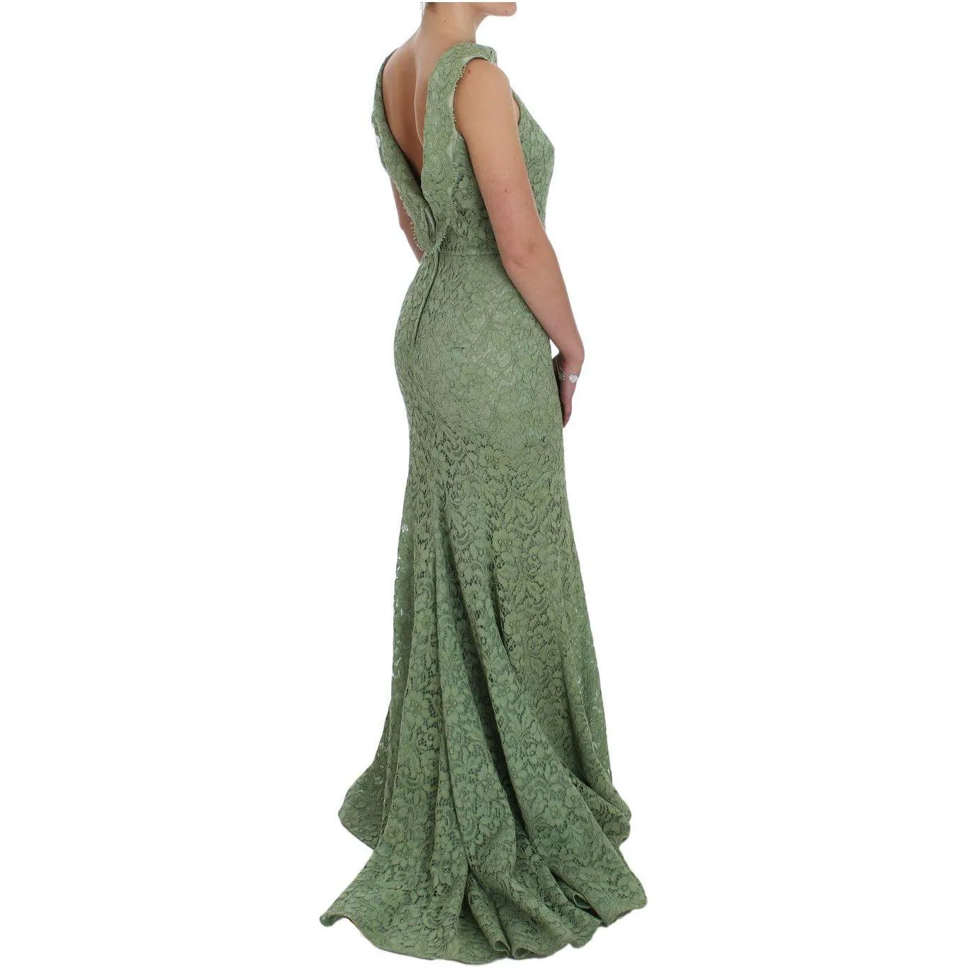 Dolce & Gabbana Elegant Green Floral Lace Maxi Dress