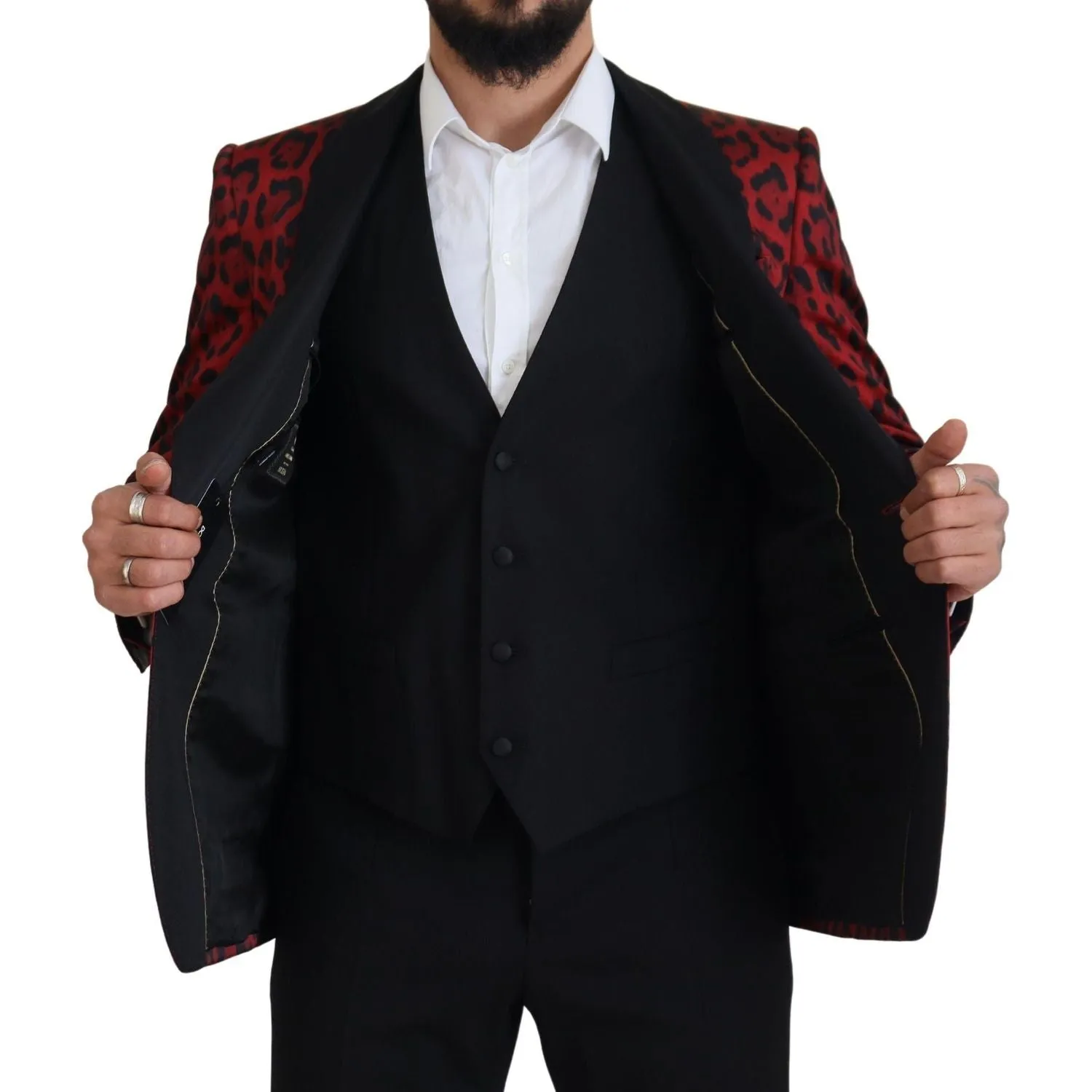 Dolce & Gabbana Radiant Red Leopard Print Three Piece Suit