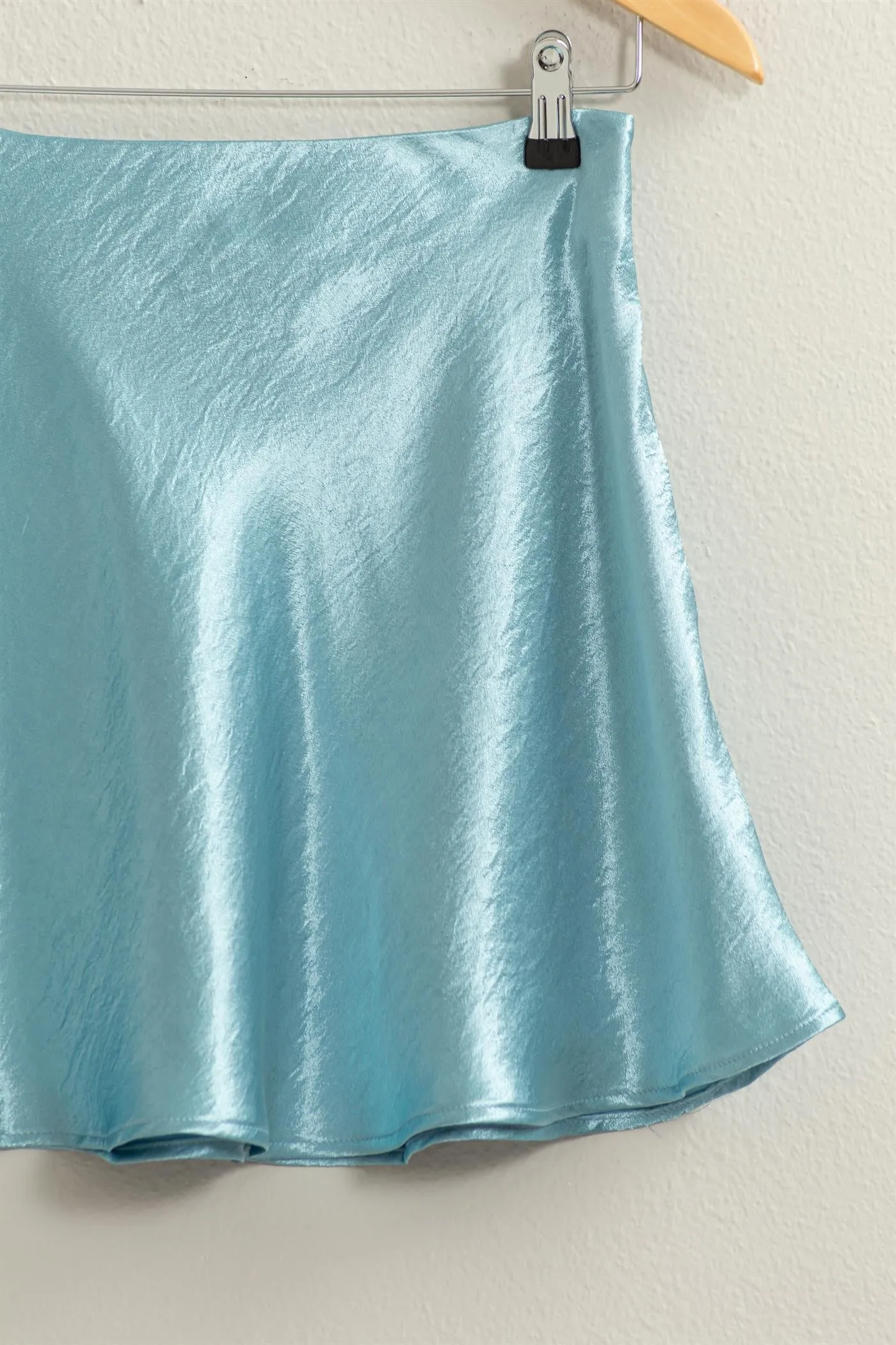 Dolphin Blue Skater Satin Mini Skirt