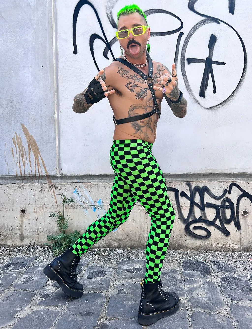 DOOF MEGGINGS - BLACK & GREEN CHECKERBOARD