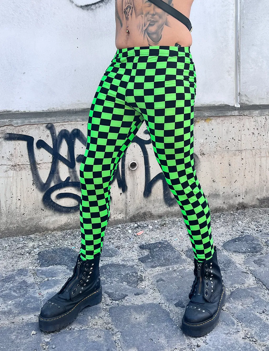 DOOF MEGGINGS - BLACK & GREEN CHECKERBOARD