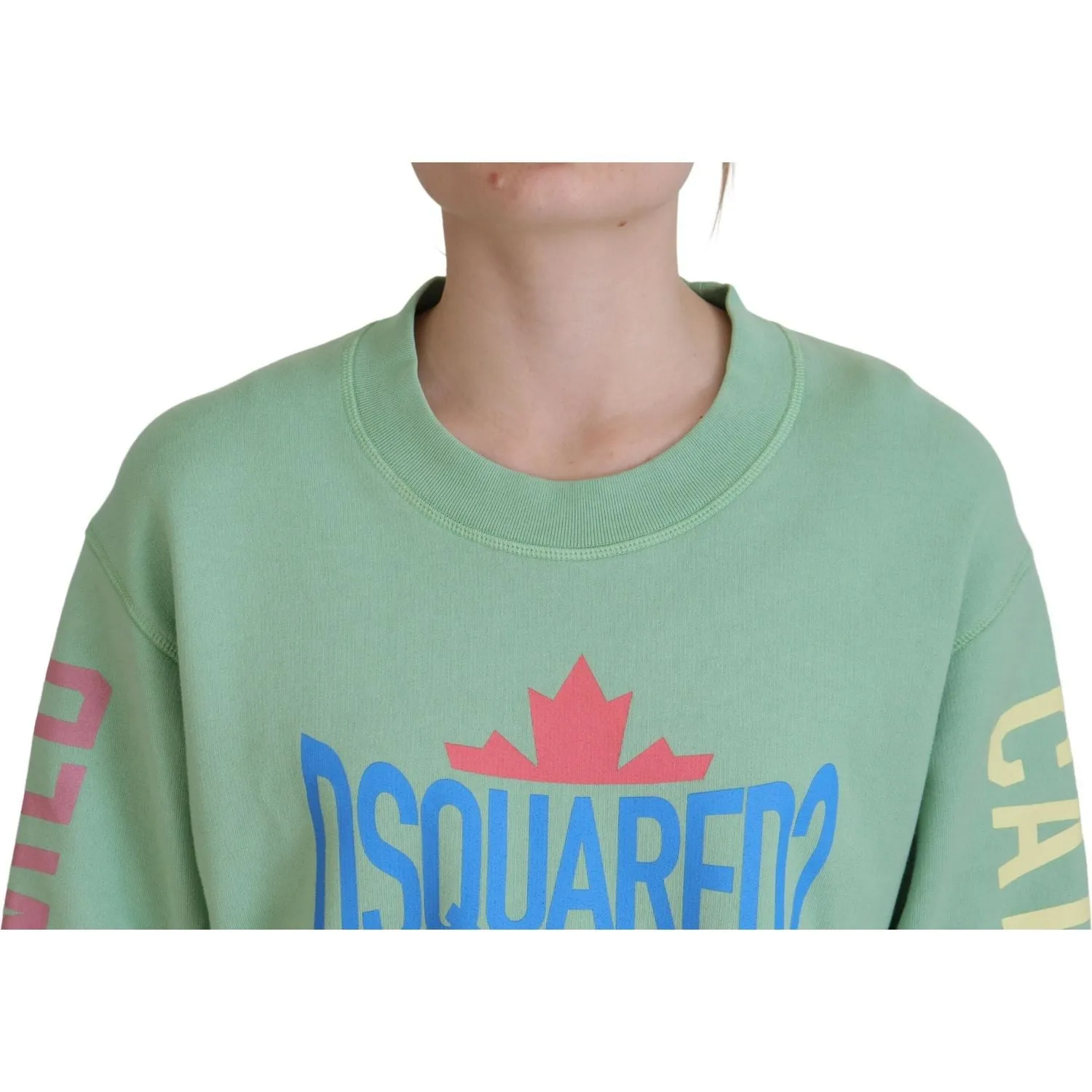 Dsquared² Green Logo Printed Crew Neck Long Sleeve Sweater