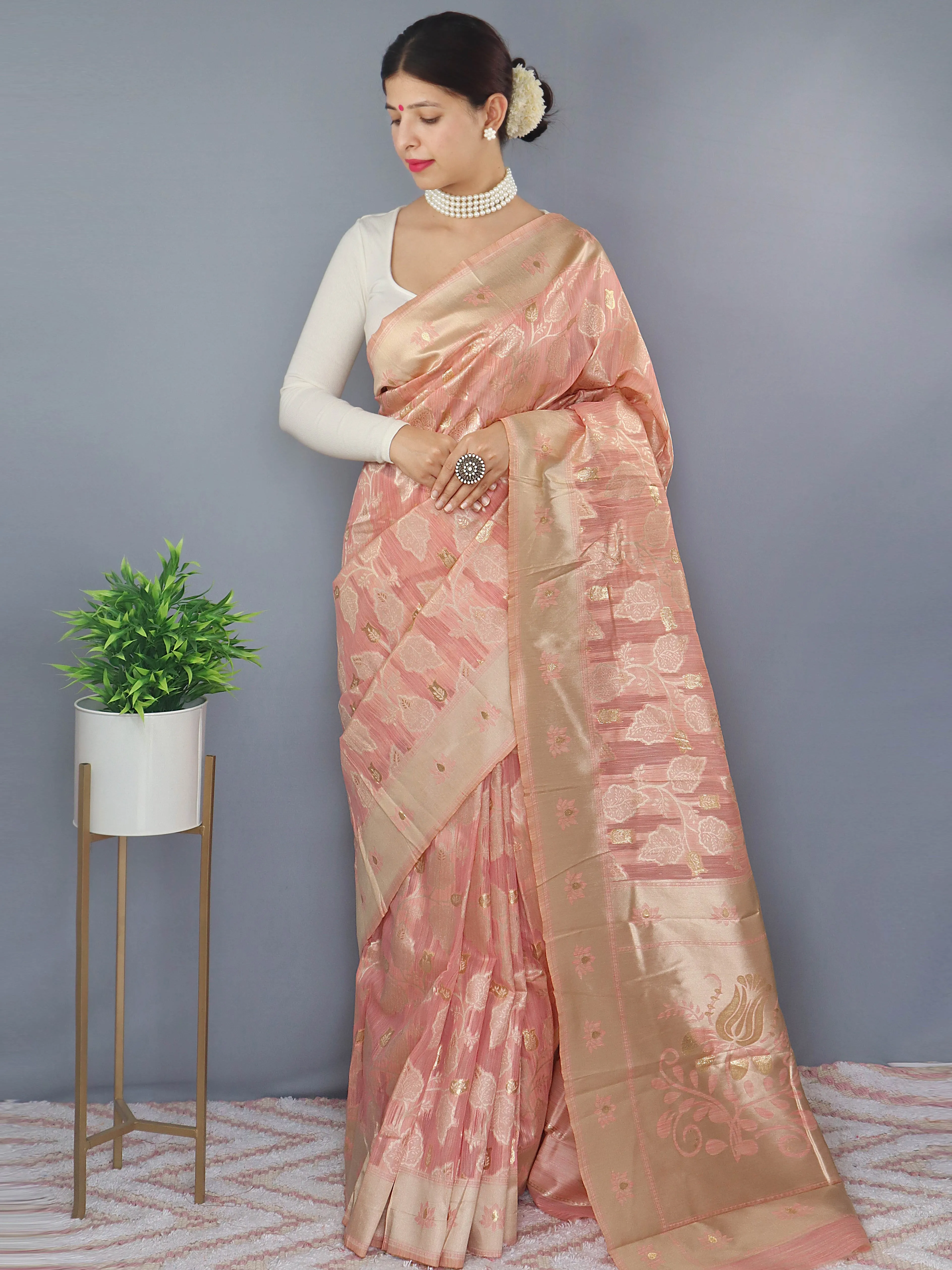 Dusty Pink Saree in Cotton Linen