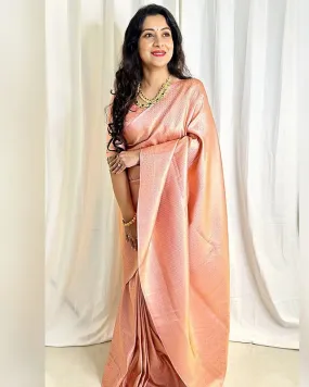 Ebullience Baby Pink Soft Silk Saree With Imbrication Blouse Piece