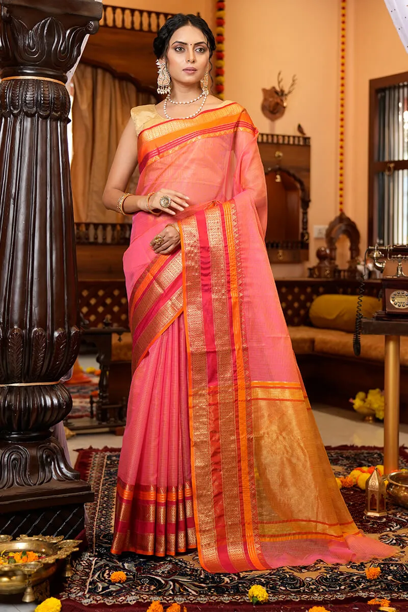 Effervescent Pink Soft Silk Saree With Proficient Blouse Piece