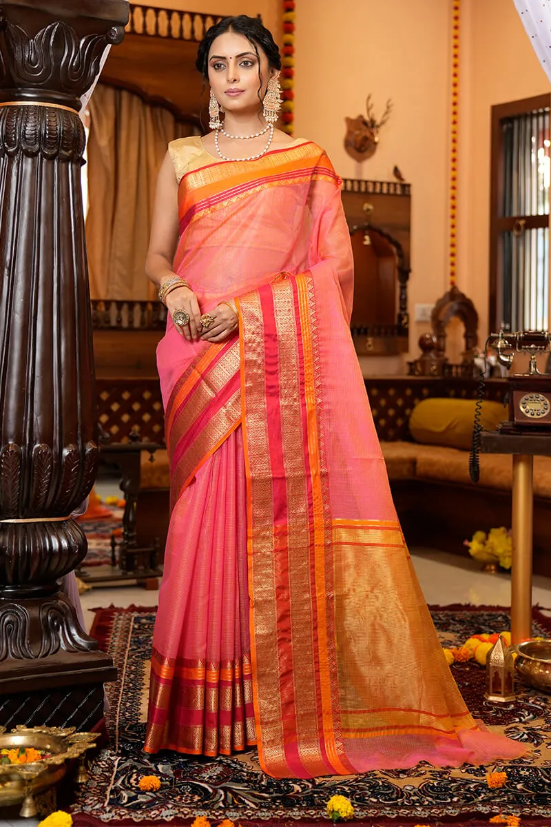 Effervescent Pink Soft Silk Saree With Proficient Blouse Piece