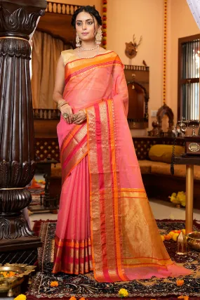 Effervescent Pink Soft Silk Saree With Proficient Blouse Piece