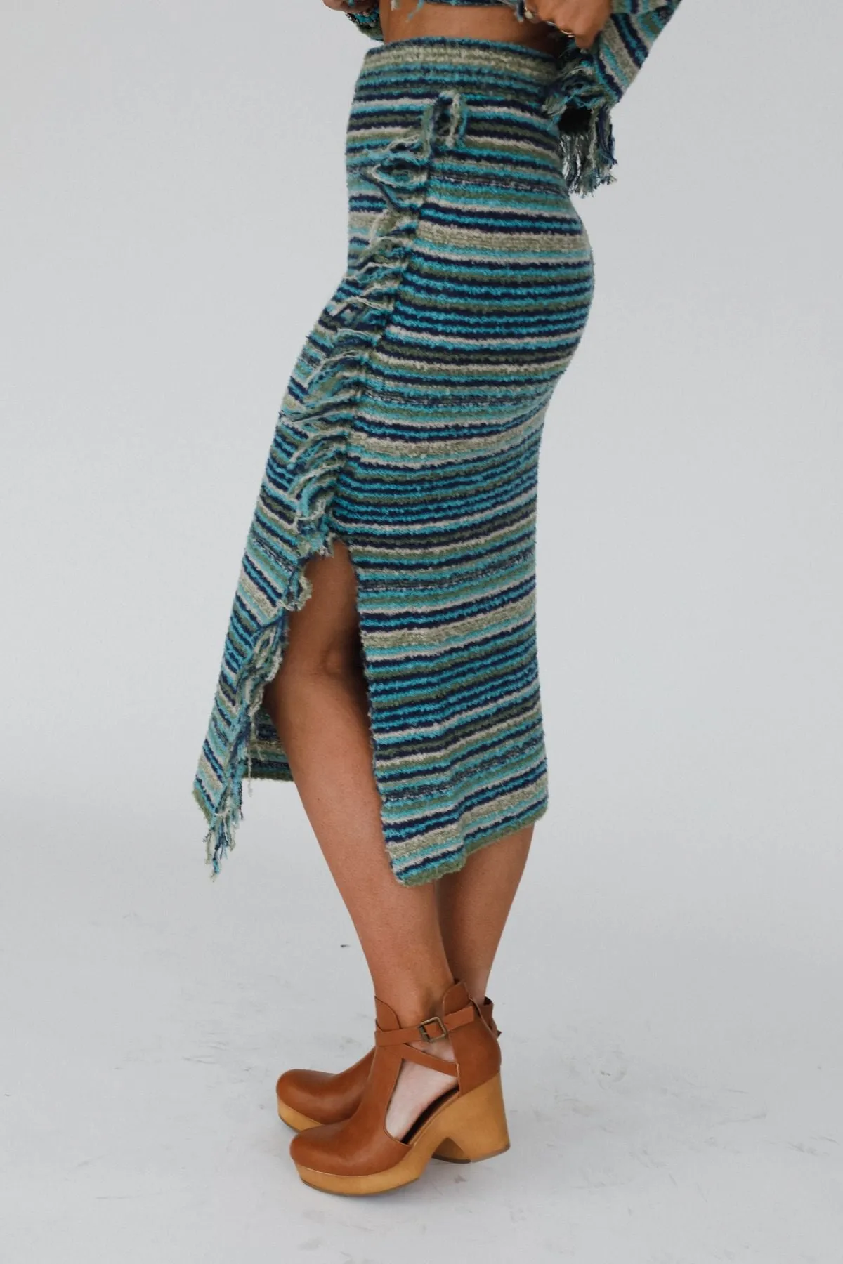 Ellis Fringe Midi Skirt - Teal