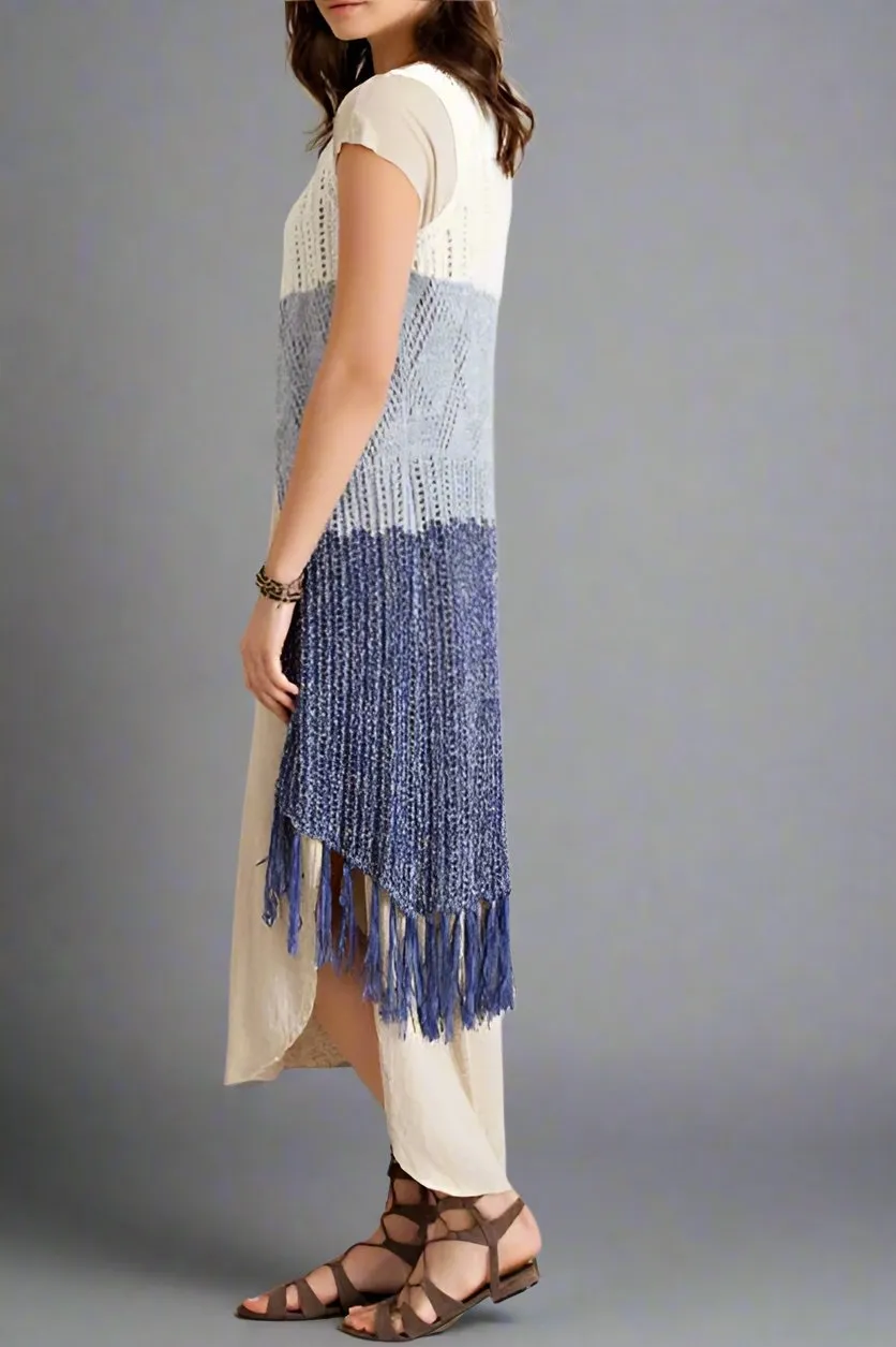 Entro Ribbed Knit Long Vest - Blue Multi