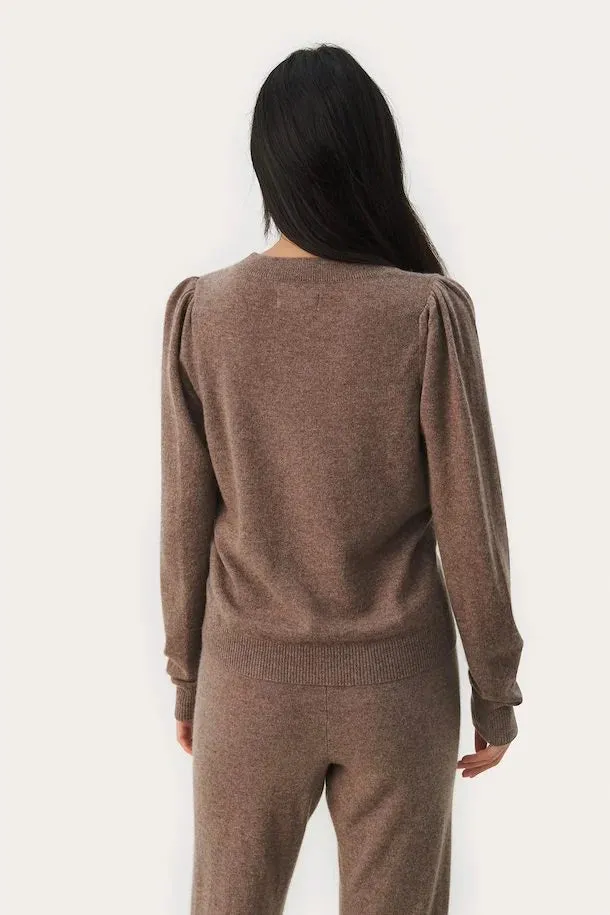 Evina Mink Melange Puff Shoulder Cashmere Sweater