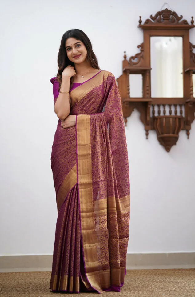 Evocative Purple Soft Silk Saree With Demesne Blouse Piece