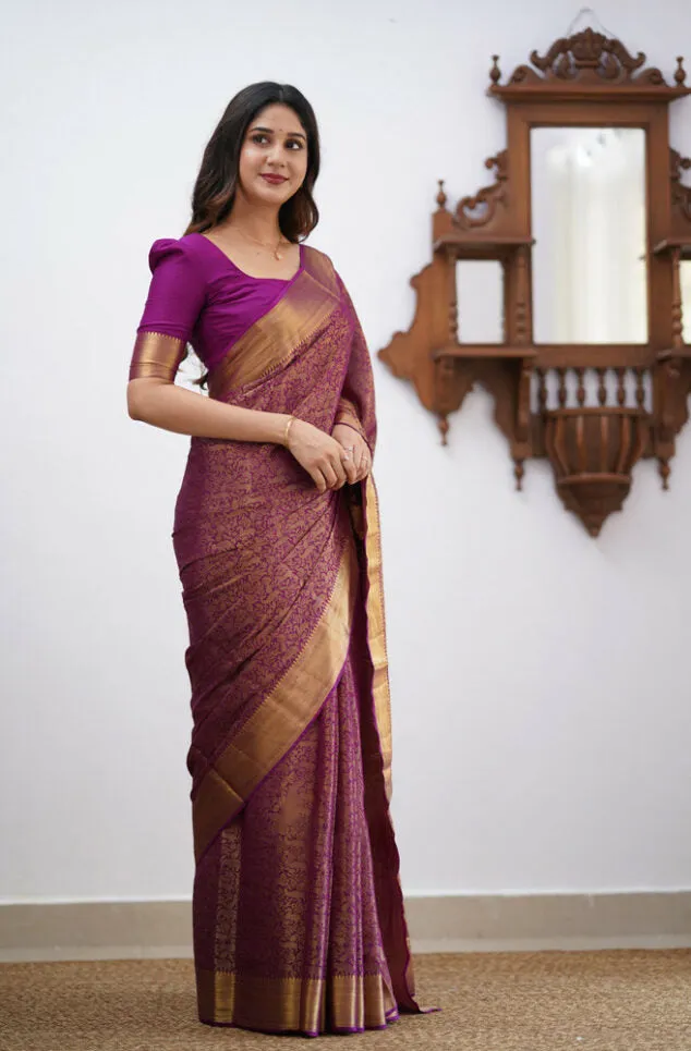 Evocative Purple Soft Silk Saree With Demesne Blouse Piece