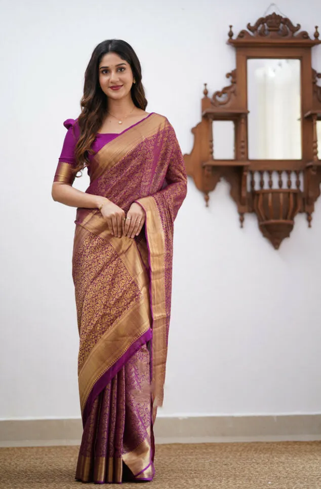 Evocative Purple Soft Silk Saree With Demesne Blouse Piece