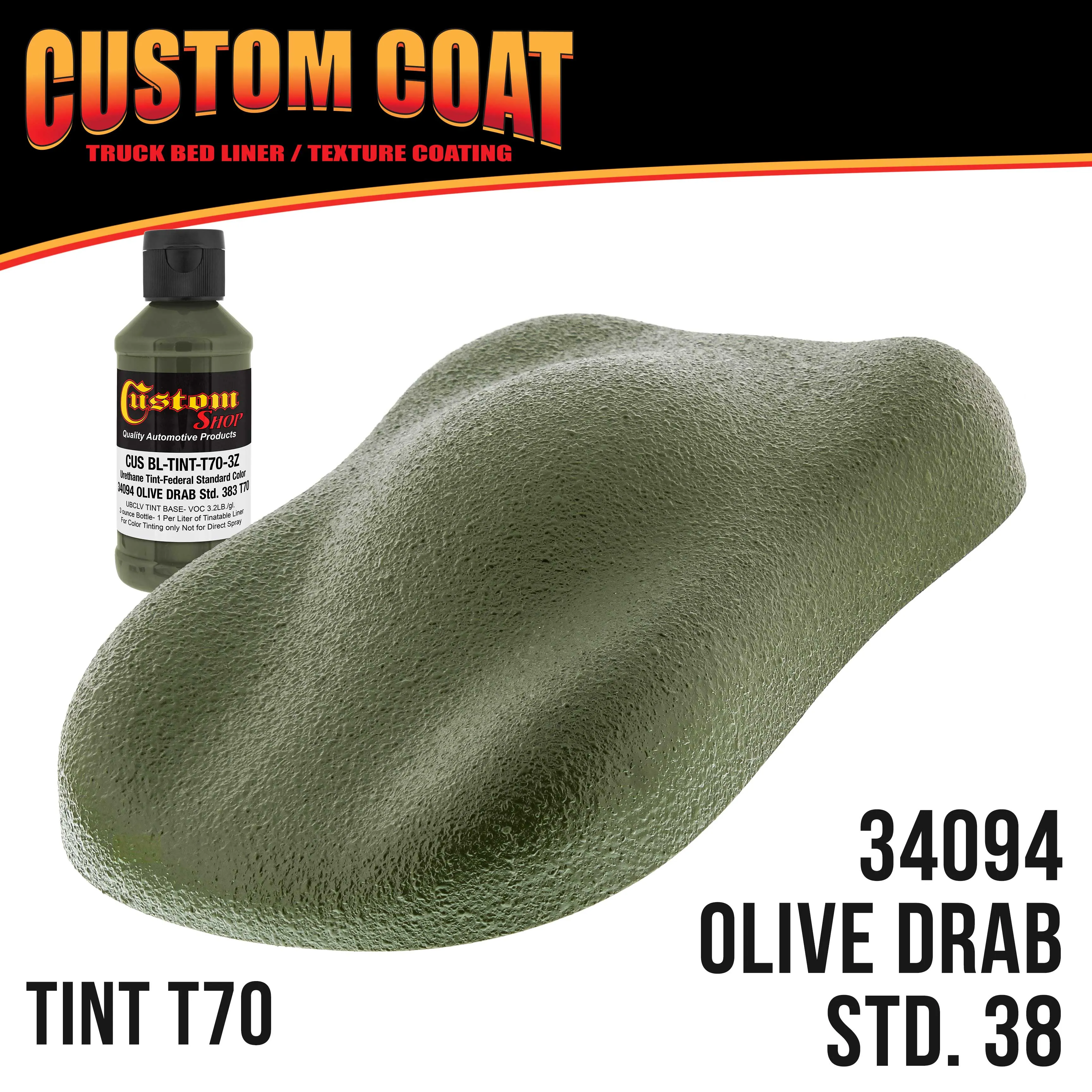 Federal Standard Color #34094 Olive Drab T70 Urethane Spray-On Truck Bed Liner, 1 Gallon Kit with Spray Gun & Regulator - Textured Protective Coating