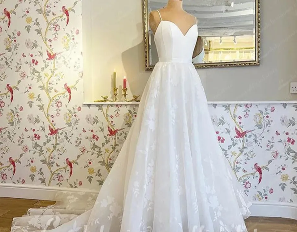 Flocked Floral Tulle Wedding Gown All Sizes/Colora