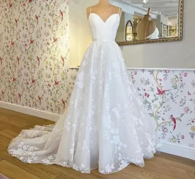 Flocked Floral Tulle Wedding Gown All Sizes/Colora