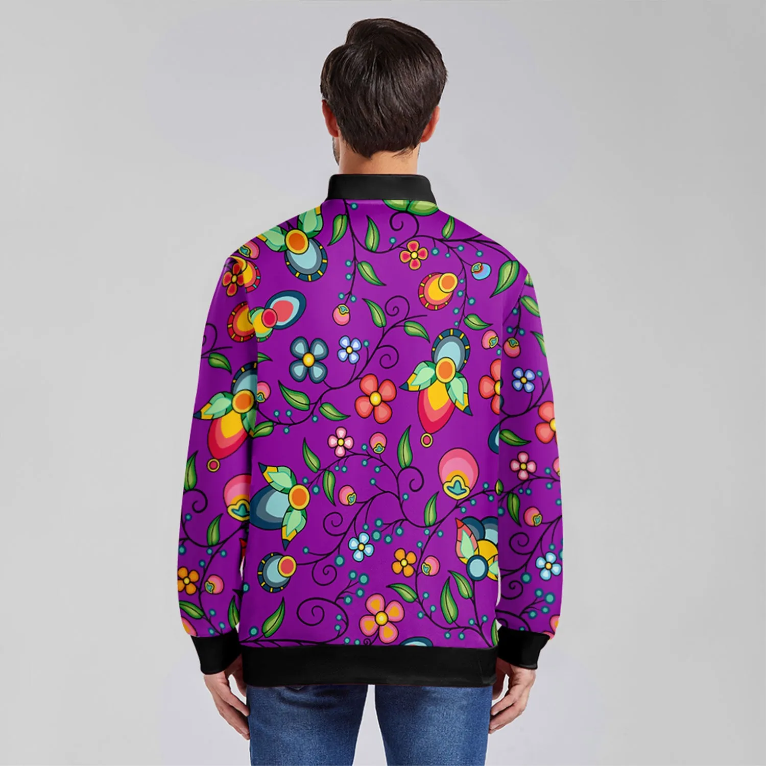 Floral Bounty Purple Zippered Collared Lightweight Jacket