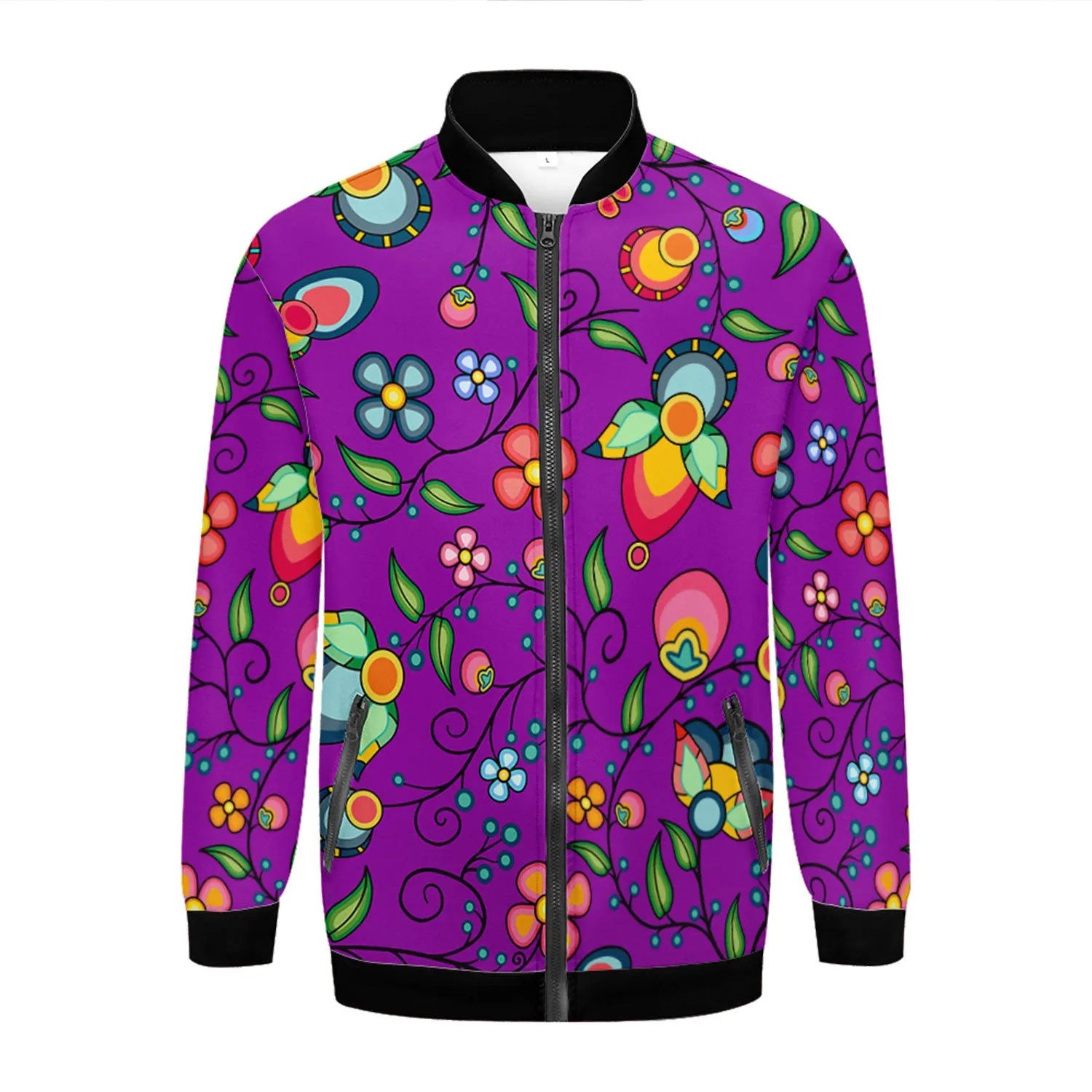 Floral Bounty Purple Zippered Collared Lightweight Jacket