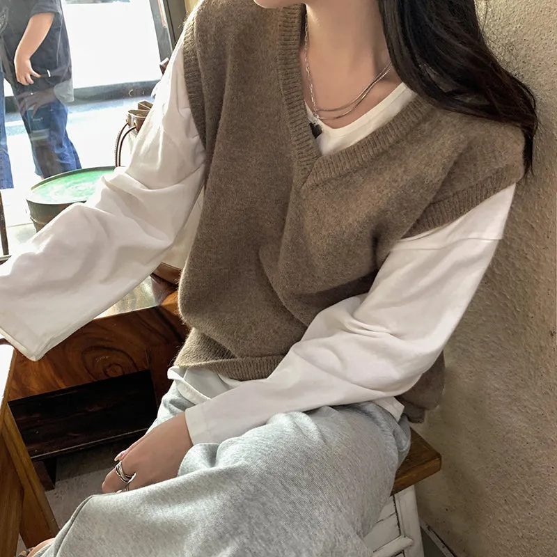 Flytonn-Korean style, Casual fashion, INS dressing, Lazy style, Graduation gift 
NO. 1046 KNIT VEST