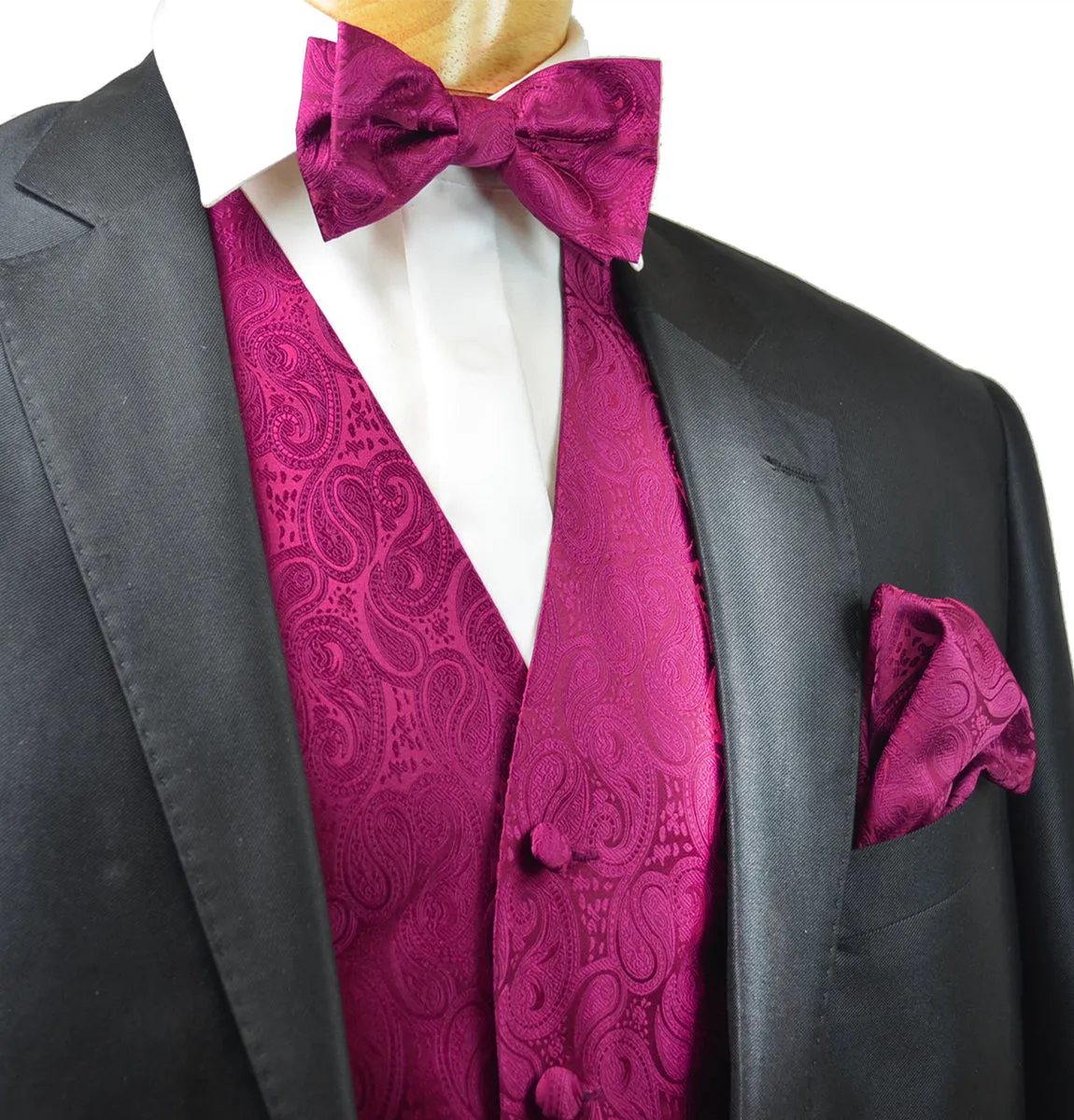 Formal Hot Pink Paisley Tuxedo Vest Set