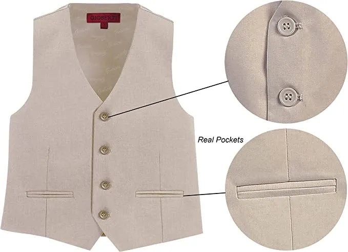 Formal Vest Suit 4 Button Toddler's Kids Boys -Beige