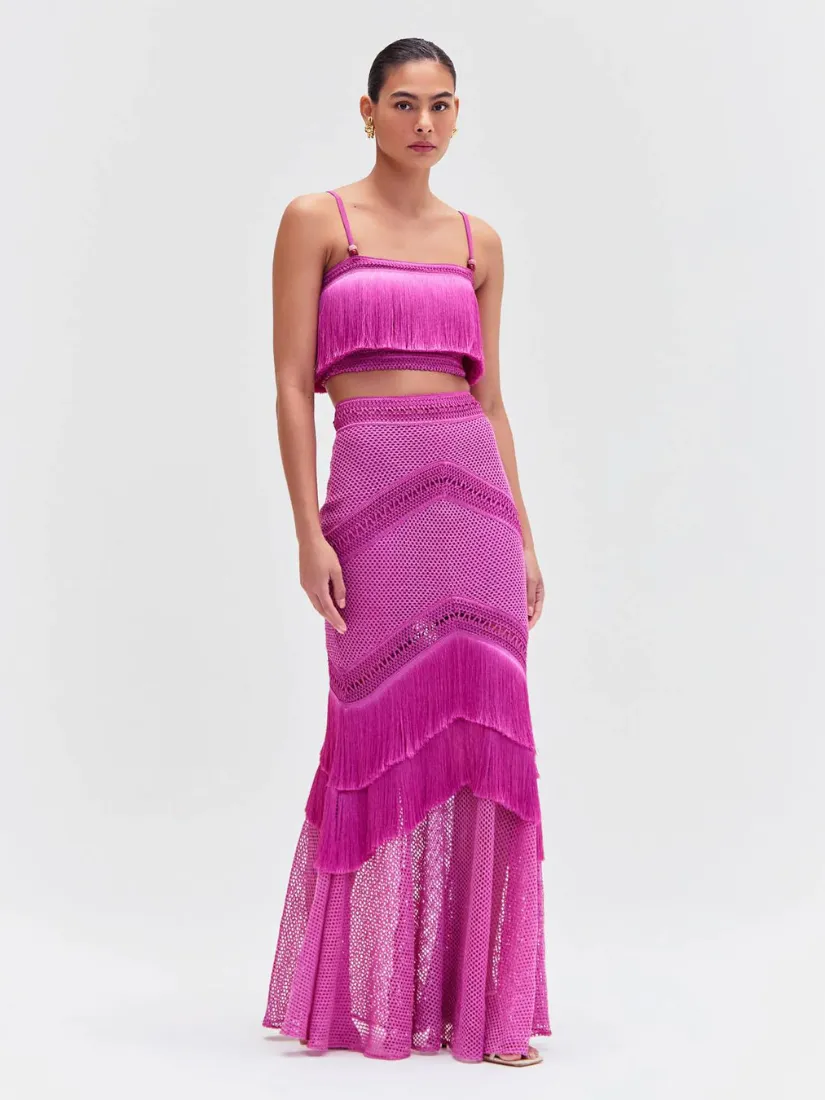 Fringe Maxi Skirt Cerise