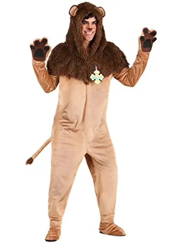 Fun Costumes Wizard of Oz Cowardly Lion Costume for Adults, Furry Lion Jumpsuit for Movie Cosplay, School Plays & Halloween Medium Brown