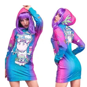 Funny Pullover Unicorn Print Pocket Hoodie Dress