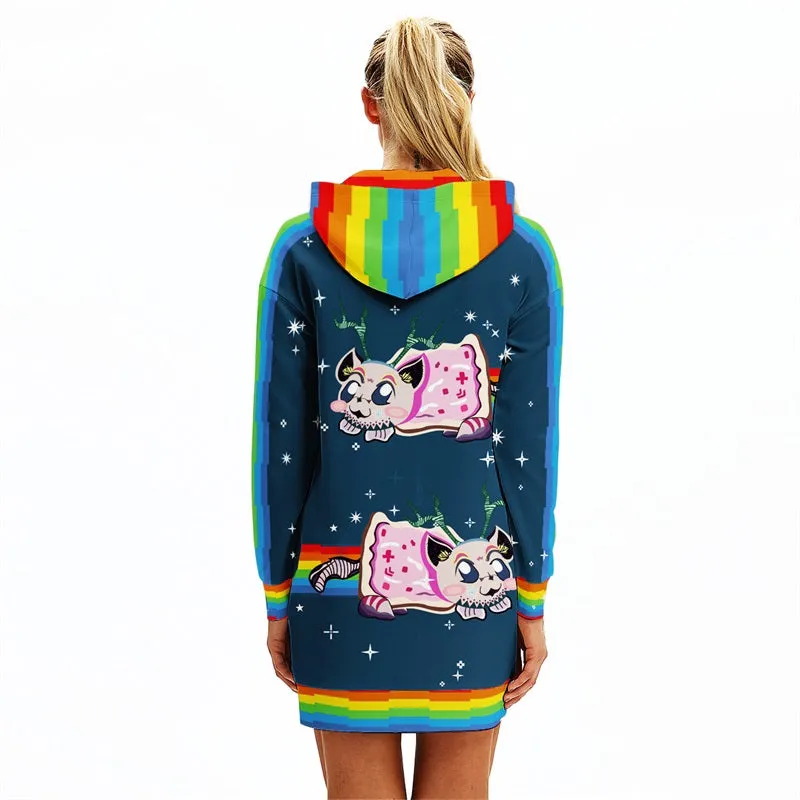 Funny Pullover Unicorn Print Pocket Hoodie Dress