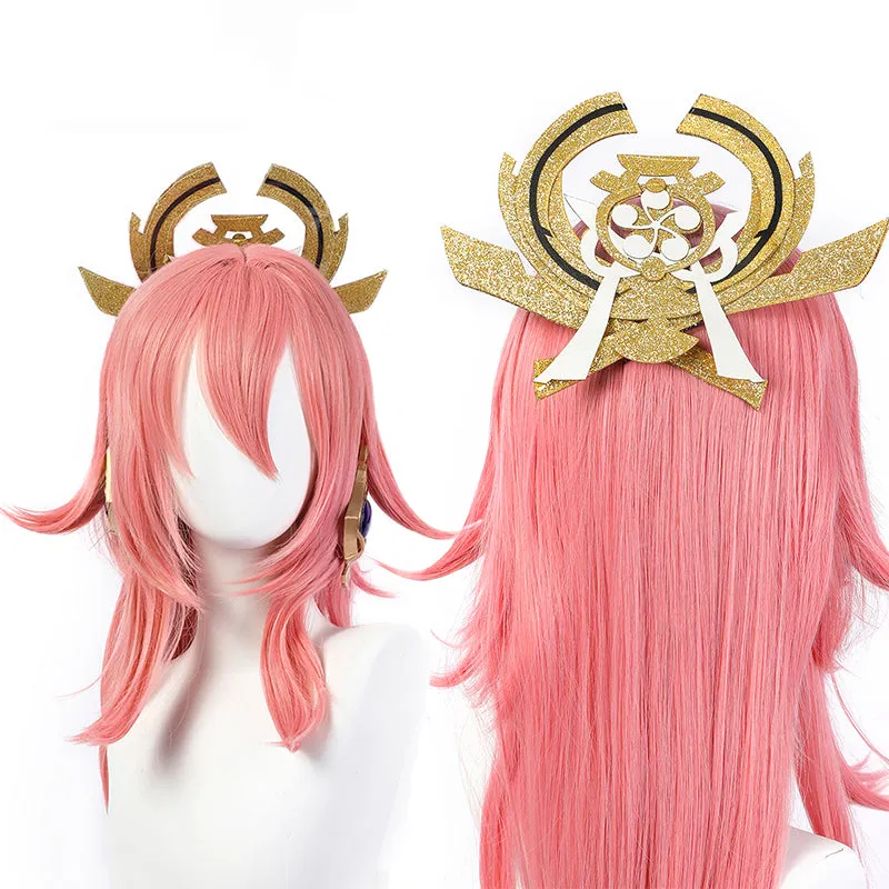 Genshin Impact Yae Miko Cosplay Costume Yae Miko Wig Shoes Anime Game Pink Uniform