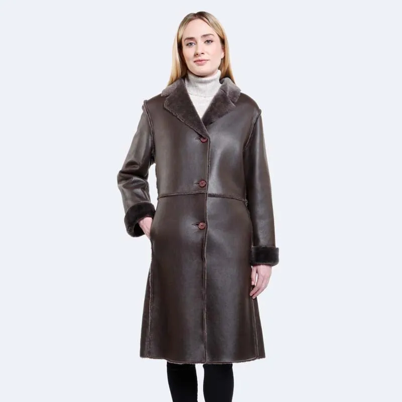 Genuine Sophia Sheepskin Winter Best Style Long Shearling Coat