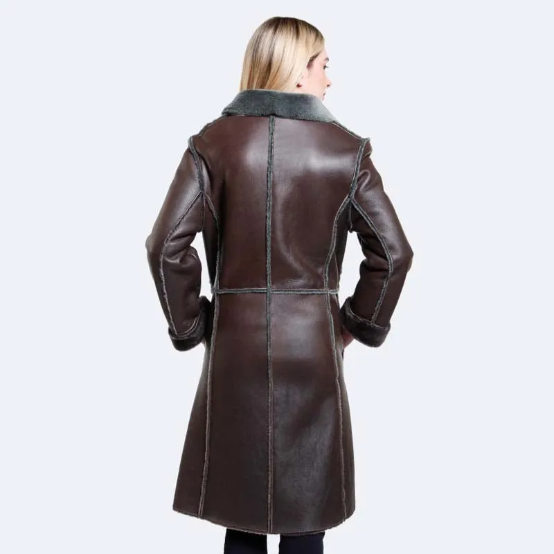 Genuine Sophia Sheepskin Winter Best Style Long Shearling Coat