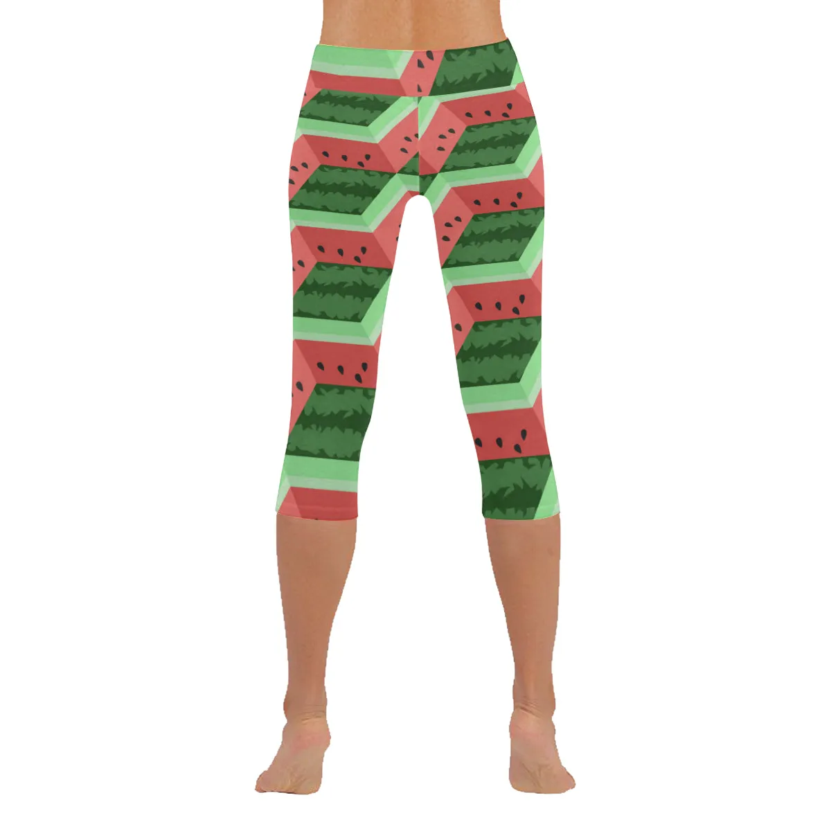 Geometric Watermelon Flat Fruit Colourful Cube Women's Low Rise Capri Leggings (Invisible Stitch)